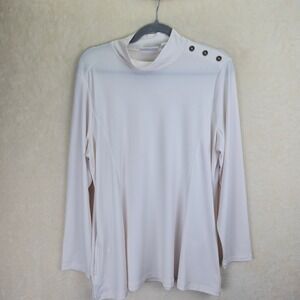 Susan Graver Womens Mock Neck Blouse Size Large‎ Petite Old Money Basic Office